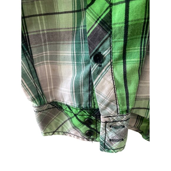 Green & Gray Plaid Button-Up Shirt Surplus XL Casual Long Sleeve Cotton Blend - Picture 5 of 6